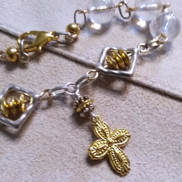 Shimmering Beaded Cross Bracelet | Mixed Metals | Faith Jewelry | 4 Larger Wrist - Picture 5 of 10
